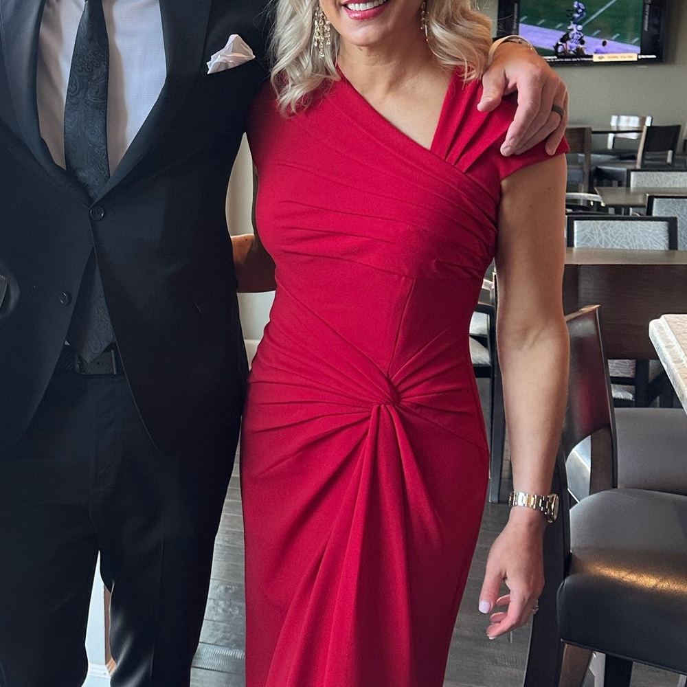 Tadashi Shoji Red RUSSO ASYMMETRIC TWIST-KNOT GOWN Maxi Dress